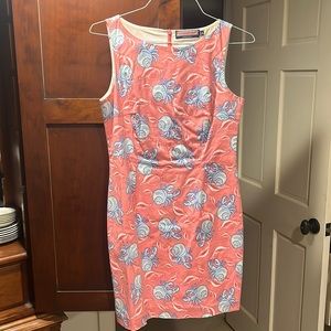 Vineyard Vines pink and blue sleeveless shirt dress.